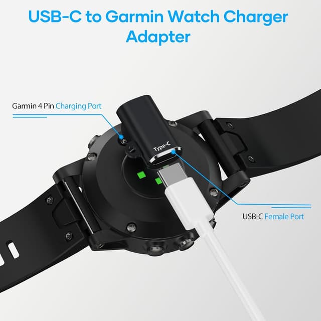 Detalle 2 de USB‑C Ladeadapter für Garmin-Uhren (4er Set) mit rechtwinkligem & geradem Anschluss
