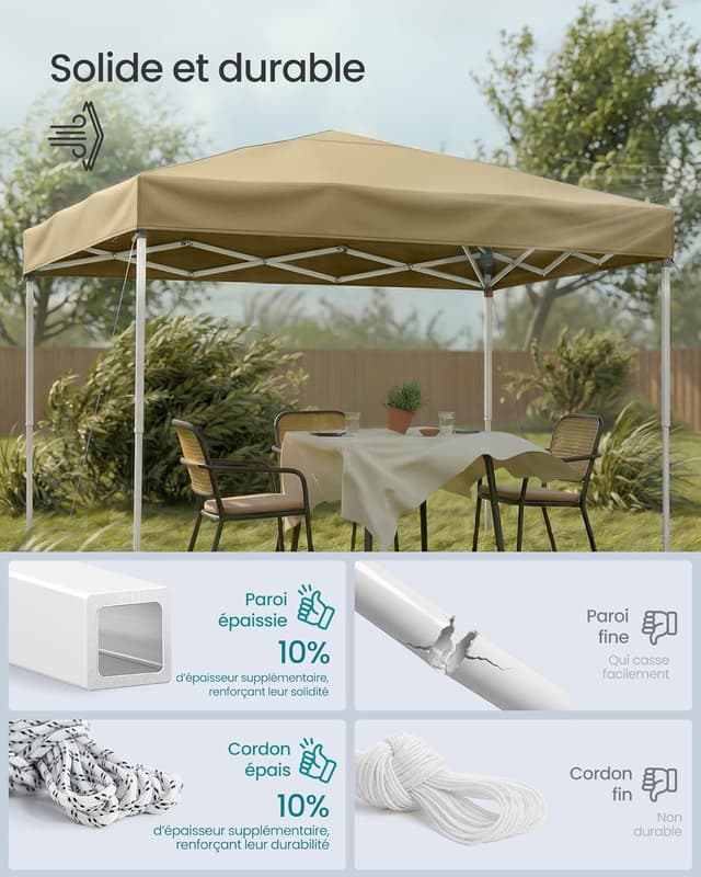 Thumbnail 2 de SONGMICS Tonnelle 3 x 3 m Chapiteau Pliable Beige