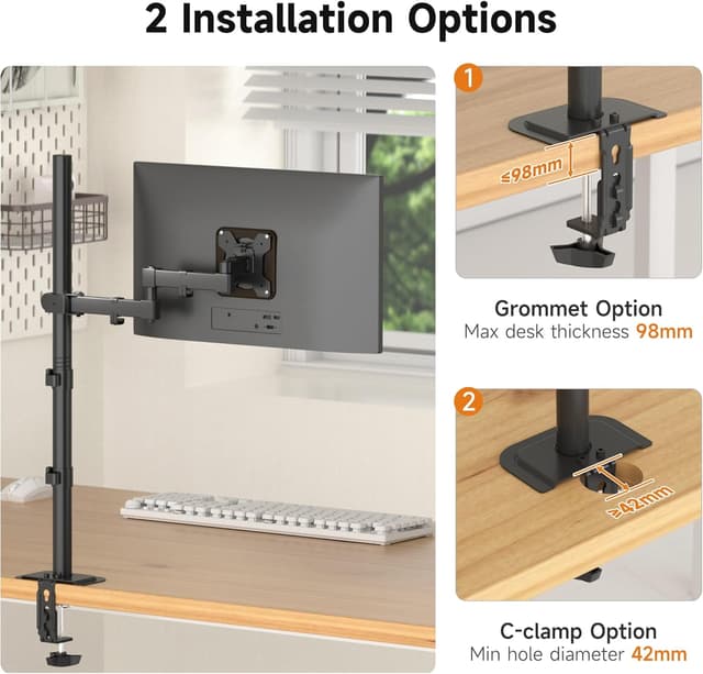 Detalle 2 de Bracwiser MD7821 Monitorarm mit stufenlos einstellbarer Stehhöhe (800 mm) für 13–32" Bildschirme, VESA 75/100