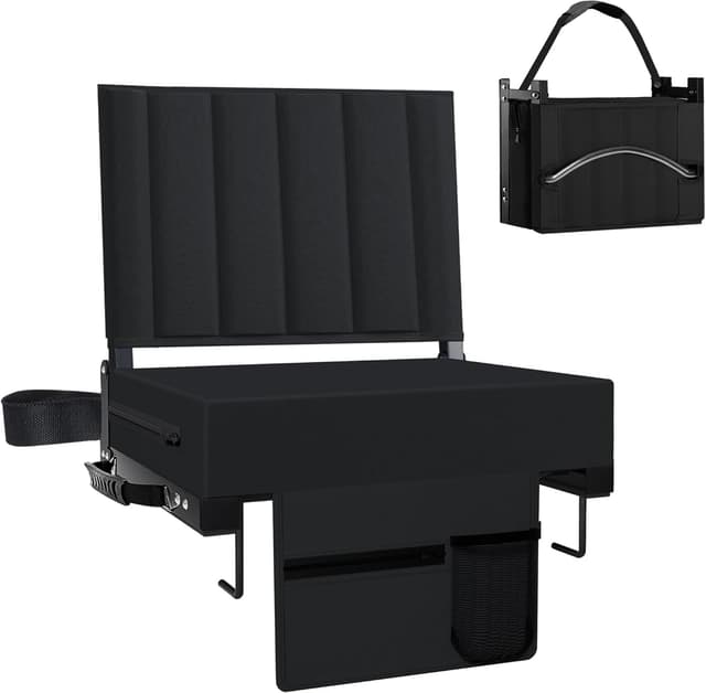 Detalle de Aliphon Stadium Seat for Bleachers with Back Support, Cushion, Cup Holder & Shoulder Strap (Black)