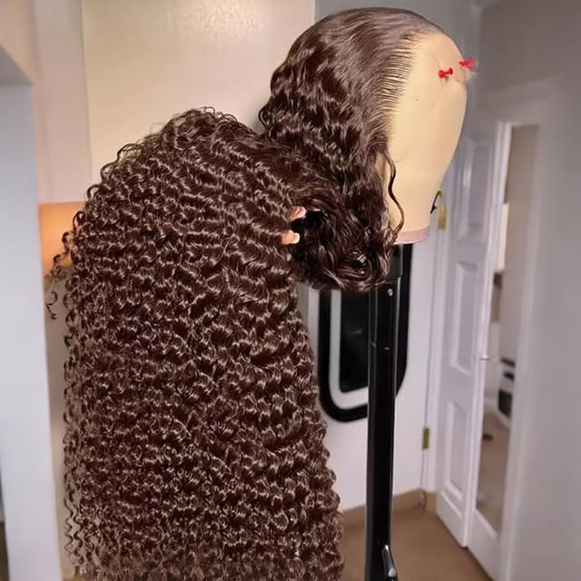 Detalle 2 de 250% Density 13x6 HD Lace Front Deep Wave Human Hair Wigs (Chocolate Brown)