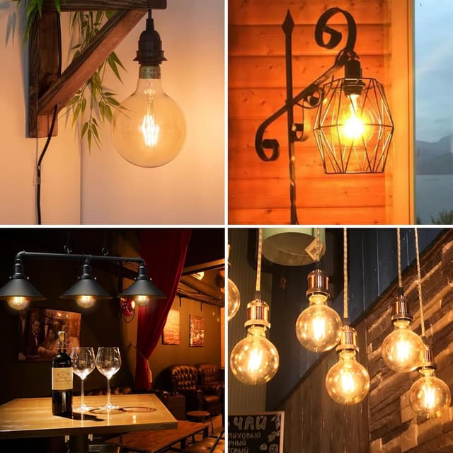 Detalle de YUNRRD Vintage Light Bulb E27 LED Edison (G80) 4W, 2700K Warm White, Amber Glass, 400lm – Pack of 2