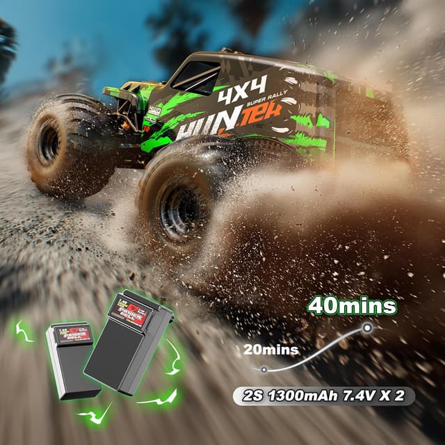 Detalle de Womaqu Macchina RC telecomandata 1:14 4WD 40+ km/h con 2 batterie 7.4V 1300mAh e 2 set di pneumatici