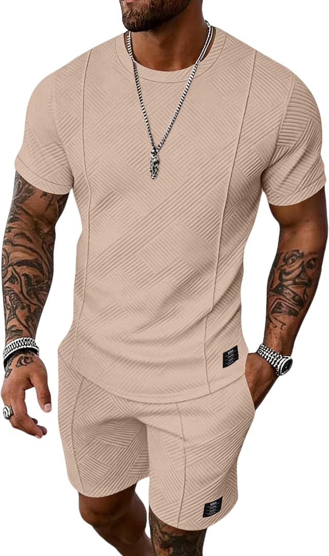 Detalle de UOUA Herren Shorts Set Sommer – 2-teiliges Jogginganzug-Outfit (Kurzarm) aus atmungsaktiven Materialien