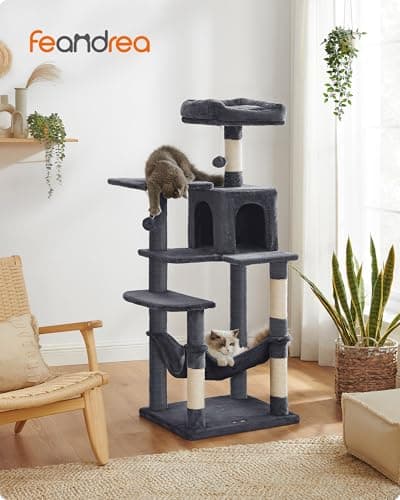Detalle 2 de Feandrea Árbol para Gatos PCT161G01 de 143 cm con 4 postes rascadores, 2 plataformas y cueva