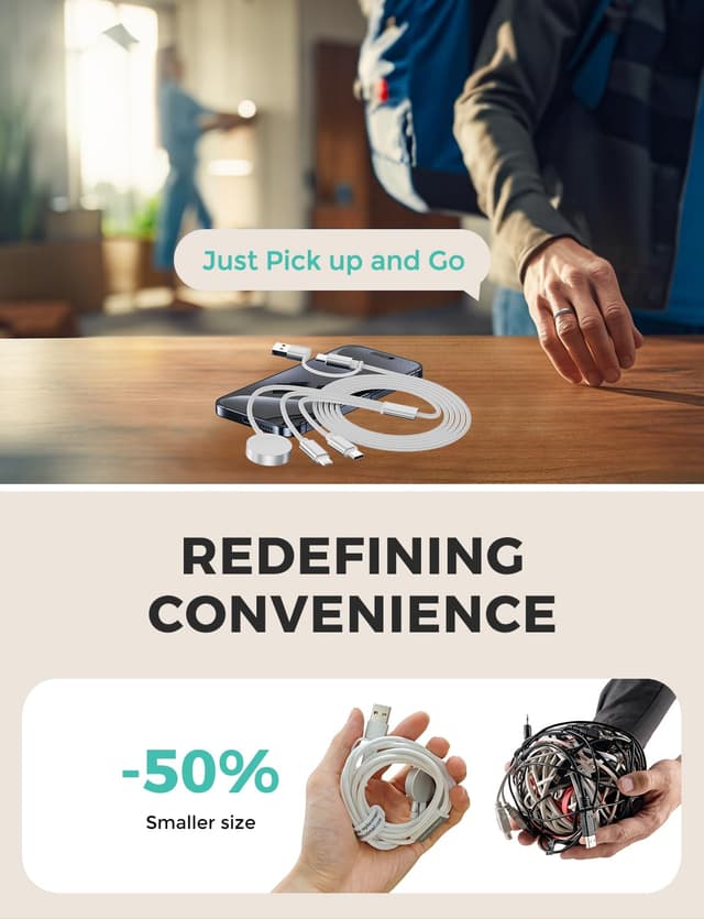 Thumbnail 6 de Amasuki Weiß 2er-Set 3-in-2 USB‑C Kabel für Apple Watch & iPhone