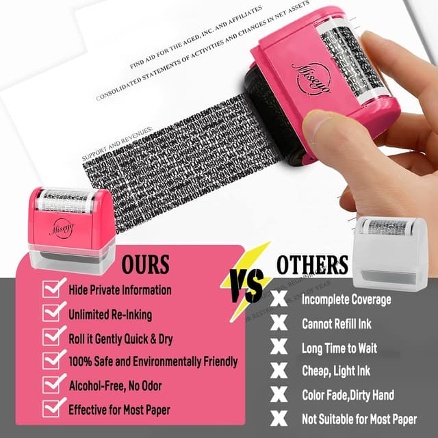 Thumbnail 6 de Miseyo Wide Identity Theft Protection Roller Stamp Set (Peach) with 3 Refill Inks