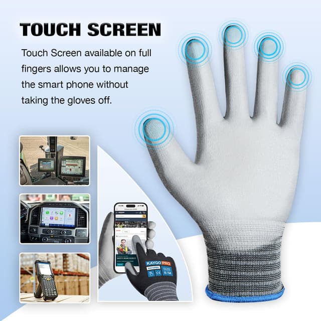 Detalle 2 de KAYGO KG15P thin work gloves: PU-coated touchscreen precision gloves (12 pairs)