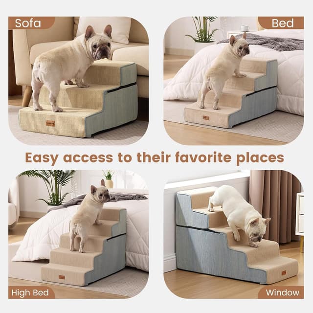 Detalle de Gardner Pet Dog Steps for Bed (47cm H) – 4-Step Extra Wide, Waterproof Ramp with Non-Slip Cover