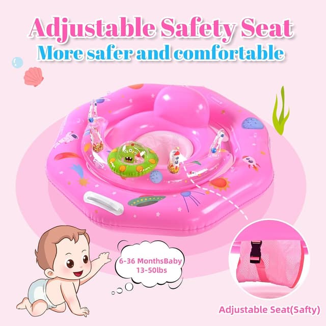 Detalle 2 de Baby Pool Float for 6-36 Months with UPF50+ Canopy, Adjustable Safety Seat, Toy Play Console & Safety Leash
