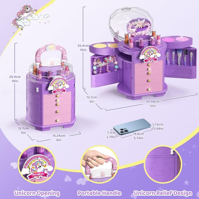Detalle 1 de PERRYHOME Kids Makeup Set for Girls (63-Piece) — Washable, Non-Toxic Play Makeup & Unicorn Accessories
