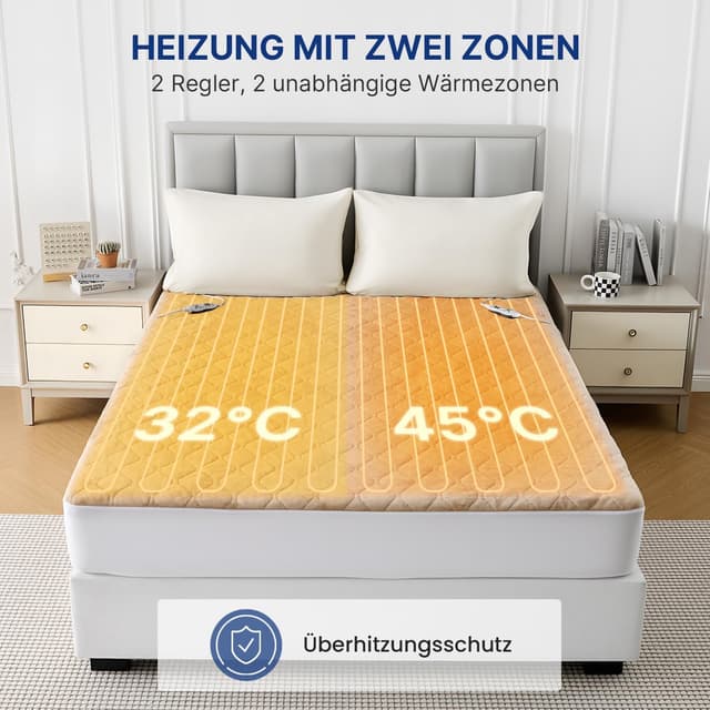 Detalle de WOOMER Elektrisches Wärmeunterbett mit Abschaltautomatik, 200GSM Velours, 10 Stufen und 12h-Timer (135×190 cm)