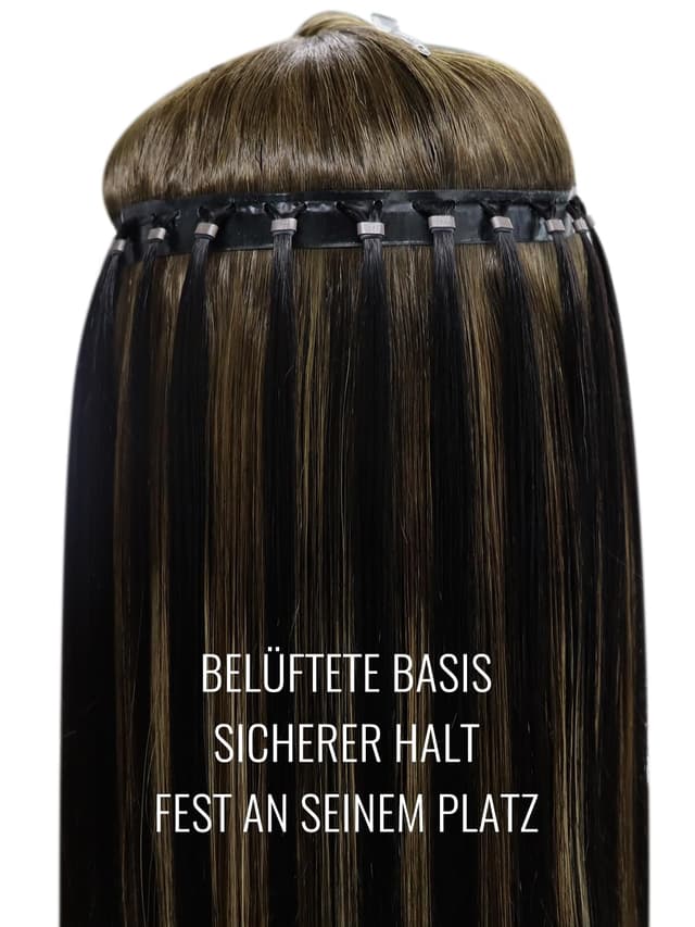 Thumbnail 6 de Fshine Extensions Echthaar Tressen Mittelbraun mit Hellblonden (55 cm, 50 g) – Butterfly-Weft für schmerzfreie Installation