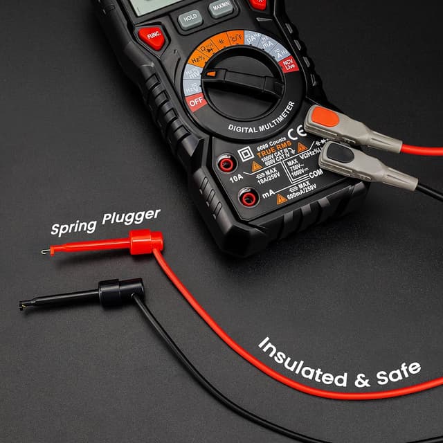 Detalle de KAIWEETS KET012 kit di cavi di prova per multimetro con clip a coccodrillo e accessori, CAT III 1000V / CAT IV 600V