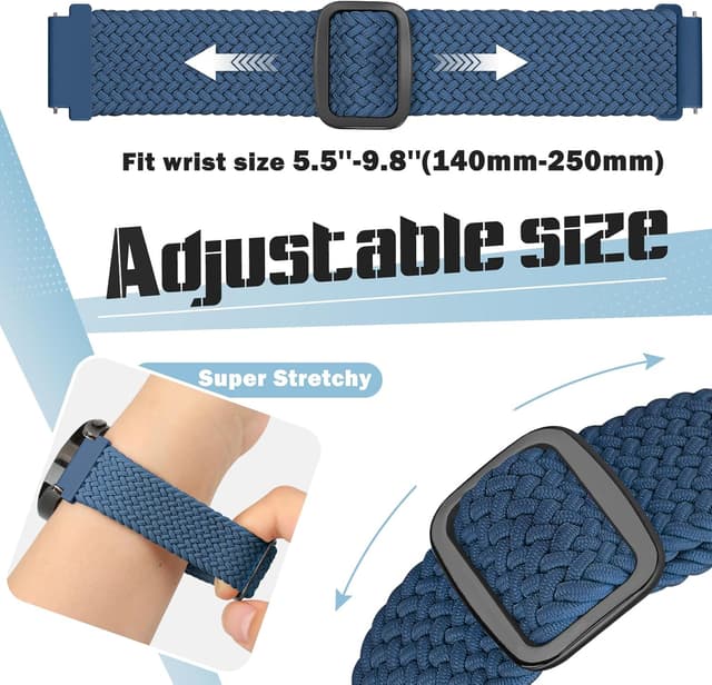 Detalle de Yunshare Braided Solo Loop Elastic Strap (Quick Release) – 18mm/19mm/20mm/22mm/24mm, 3 Pack