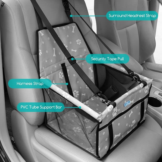 Detalle de Nobleza Seggiolino auto per cani di taglia piccola con trasportino e coprisedile impermeabile (40 × 34 × 25 cm) – Grigio