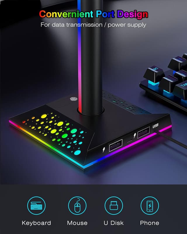 Thumbnail 5 de Hcman Headphone Stand RGB with 2 USB ports