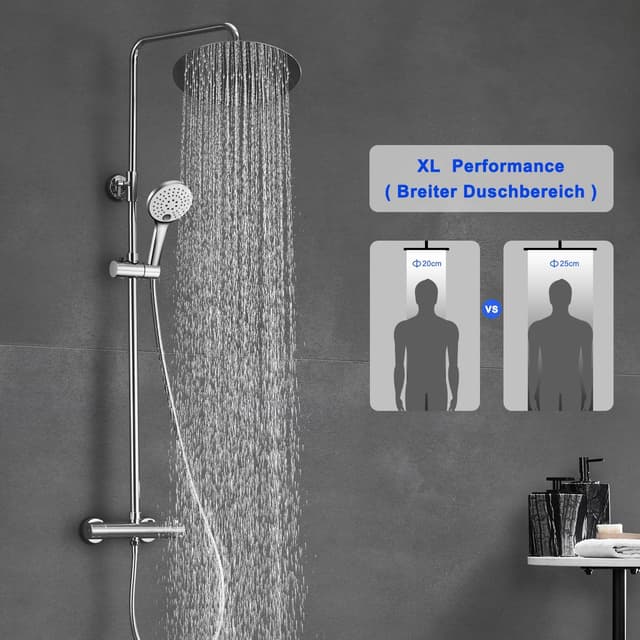 Detalle 2 de JOHO Edelstahl Duschset mit Thermostat, Regendusche 25 cm (D25) und Handbrause