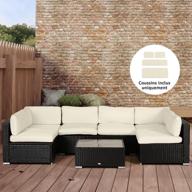 Detalle de Lot de 14 housses de rechange Outsunny pour coussins de salon de jardin (crème) : 6 assises + 8 dossiers