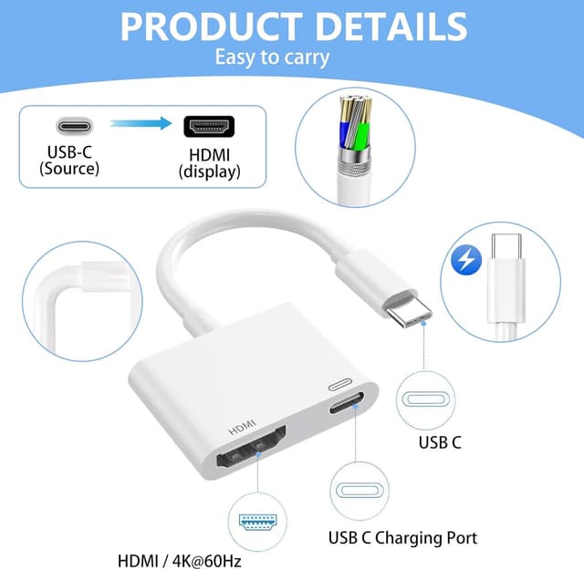 Detalle de Kinhaly USB C to HDMI Adapter 4K