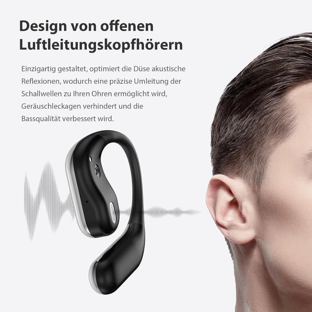 Detalle de EUQQ Open Ear Kopfhörer 50 Std kabellos (Bluetooth 6.1) mit flexiblen Ohrhaken und 4× ENC Mic