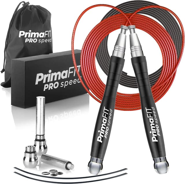 Detalle de PrimaFit Pro Speed Skipping Rope – 3m adjustable weighted jump rope with self-locking aluminium handles