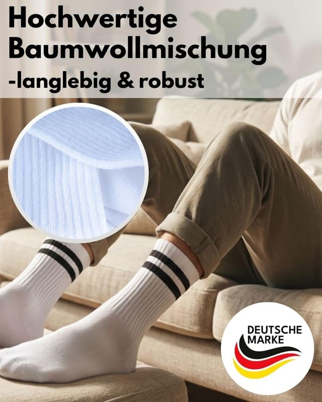 Detalle de sockenkauf24 Herren Tennissocken (6 Paar) – gepolsterte Crew Socken mit verstärkter Ferse & Fußspitze