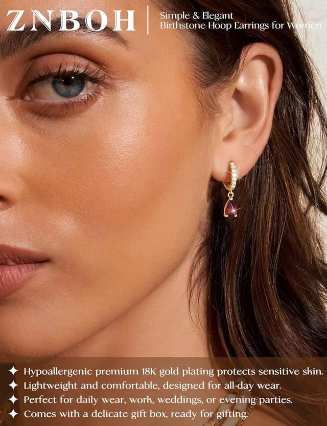 Detalle 2 de ZNBOH Ohrringe Gold Hängend für Damen mit 18K vergoldetem Kupfer und Zirkonia – Geburtsstein-Design