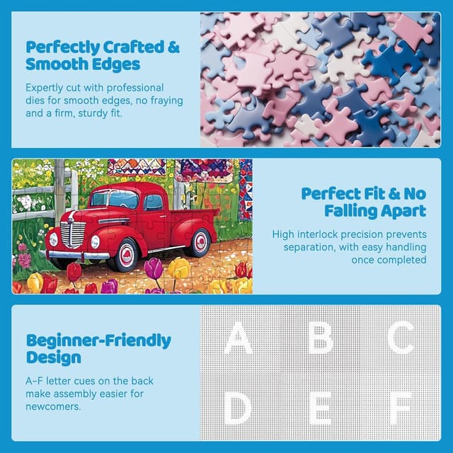 Detalle 2 de 300 Piece Jigsaw Puzzle for Adults – Spring Farmyard Delight with Quilts & Tulips (20.5" × 15")