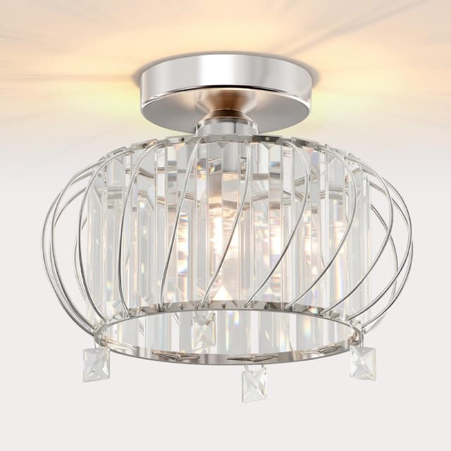 Detalle de ANWIO Lustre en cristal moderne argenté E27 pour cuisine et salon Ø280 mm