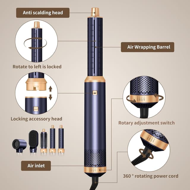 Thumbnail 6 de UKLISS Set Styler per capelli 5 in 1 con airstyler, air curlers e asciugacapelli (blu)