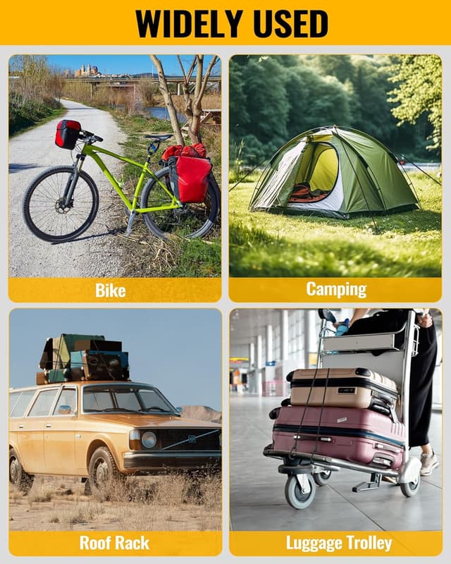 Detalle de LuckyStraps 96'' Heavy Duty Carabiner Bungee Cords (2-Pack) with Locking Hooks, Black