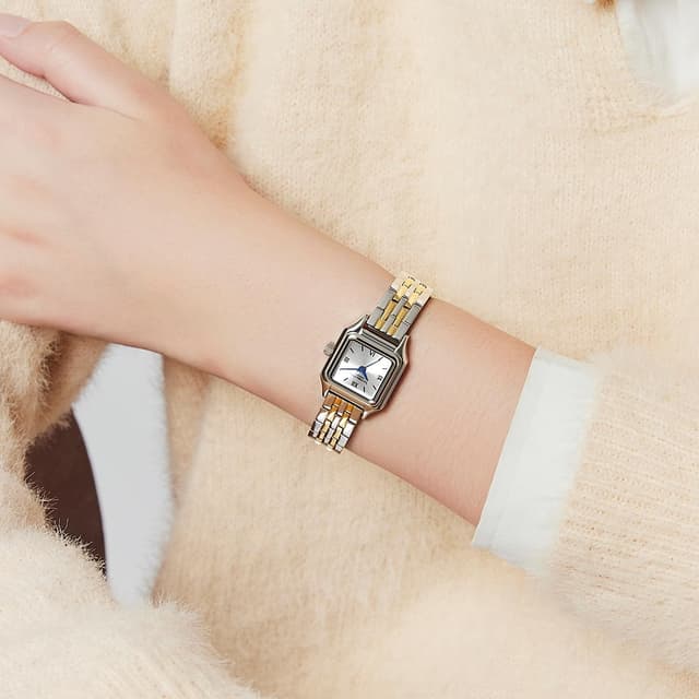 Detalle 2 de VICTORIA HYDE Gold Damenuhr aus Edelstahl mit rechteckigem Vintage-Design (Quarz, analog)