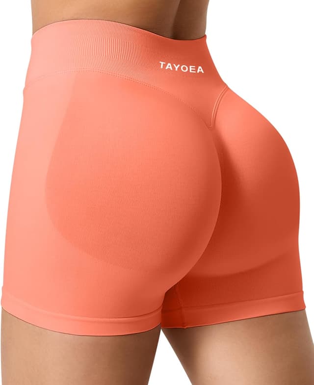 Detalle 2 de TAYOEA Damen Sportshorts mit Scrunch & Push-up-Effekt (nahtlos) – kurze Leggings für Gym, Yoga & Alltag