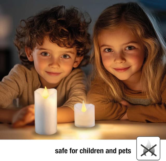 Detalle 2 de Hellum 6 candele LED in vera cera (Ø 5 x 5 cm), con batterie CR2032 incluse, luce bianco caldo per interni