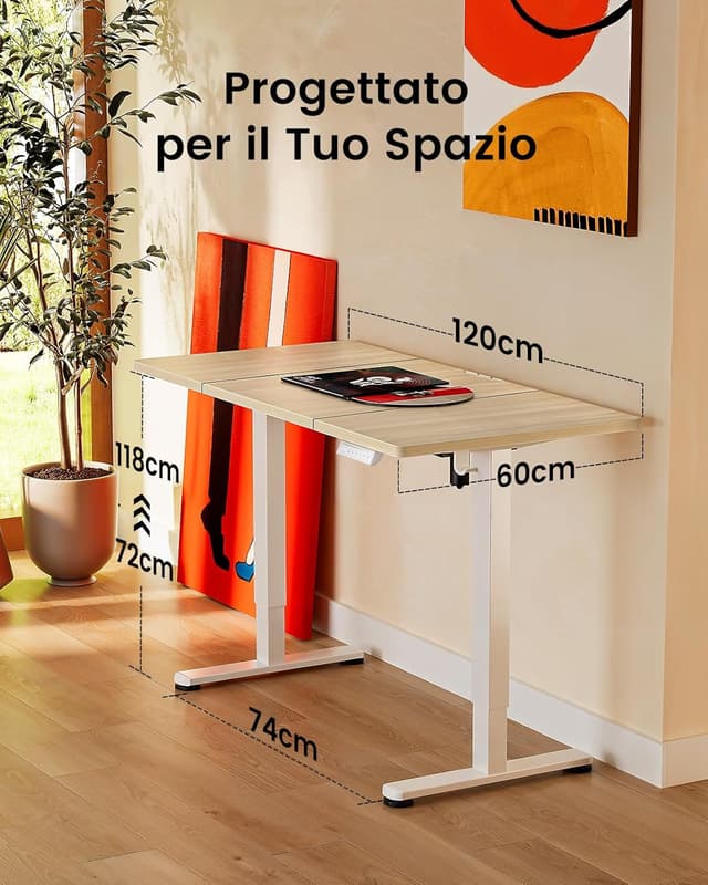 Detalle de ErGear Scrivania regolabile in altezza con pannello smart e 4 memorie (120 x 60 cm, beige)