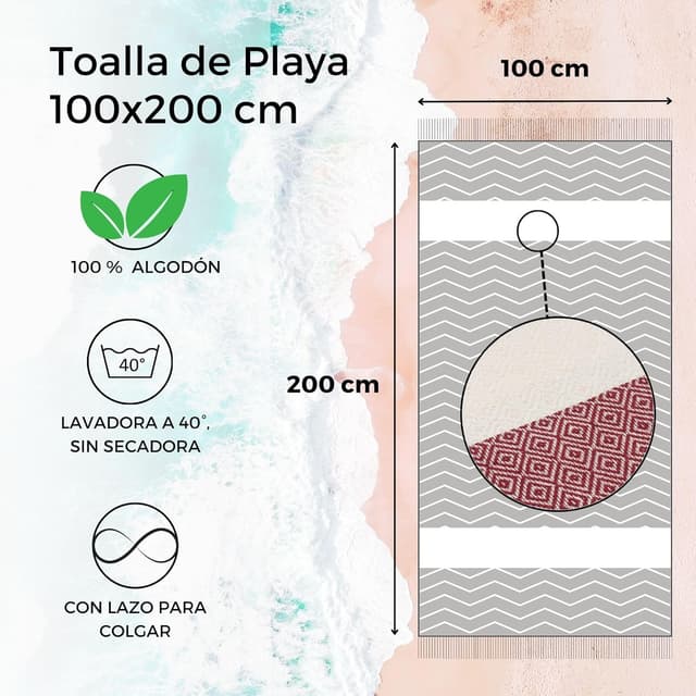 Thumbnail 2 de Furora Holiday Toalla Playa Grande 🏖️ Algodón 100x200 cm
