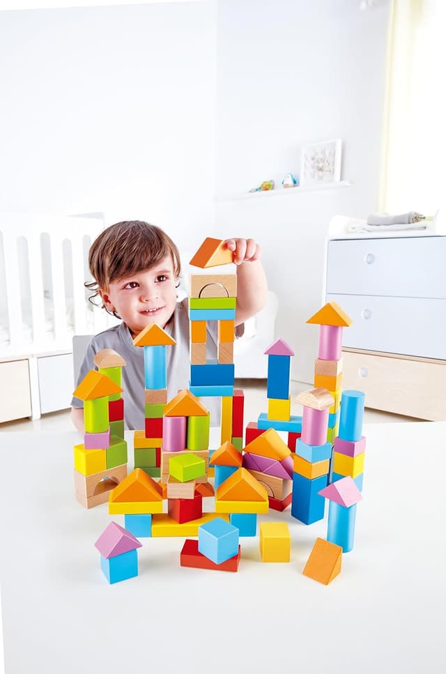 Detalle de Hape Wunderbare Holzbausteine – 101-teiliges Set bunter Klötze ab 12 Monaten