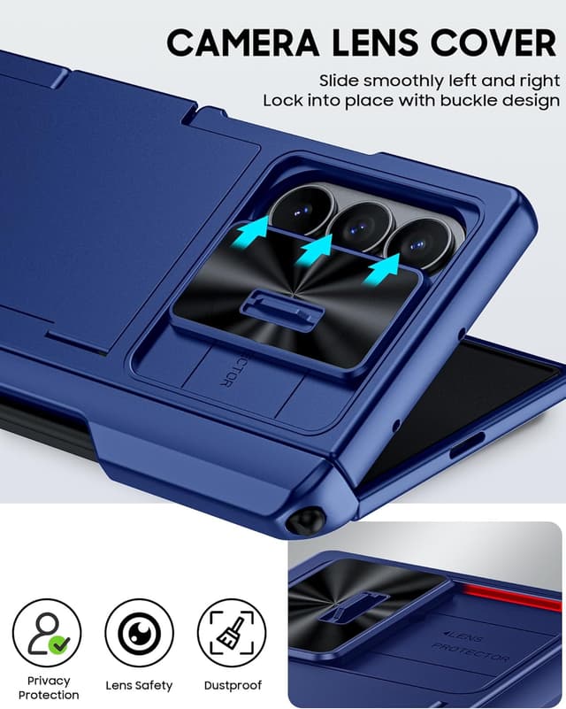 Thumbnail 6 de Vizvera Case for Samsung Galaxy Z Fold 7 (RFID Wallet + S Pen Slot + Sliding Camera Cover) – Blue