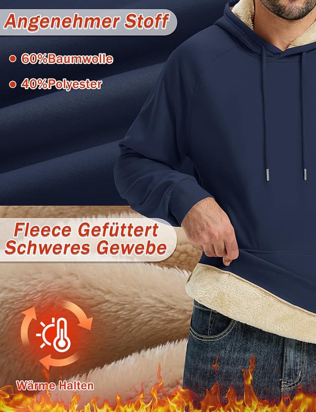 Thumbnail 3 de TACVASEN Herren Hoodie Sherpa Gefüttert