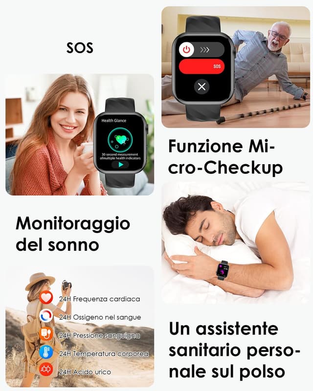 Detalle 2 de Lgnitek 2026 Smartwatch con ECG, monitoraggio glicemia e pressione dal polso, display AMOLED 1,97