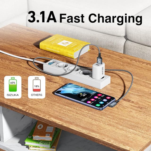 Detalle de USB C Kabel mit 3,1 A Schnellladung, 2er Set