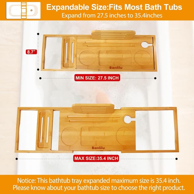 Detalle de Premium Bamboo Bathtub Tray 27.5–35.4 in
