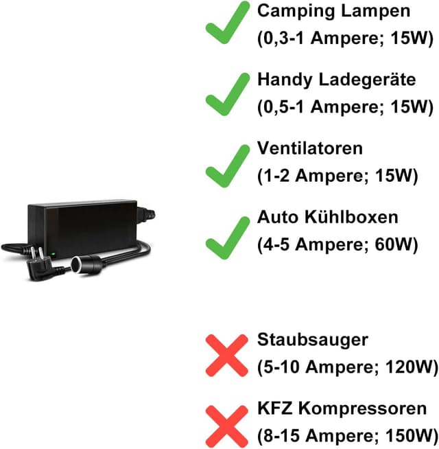 Detalle de RGBer Spannungswandler 230V auf 12V für den Zigarettenanzünder (KFZ-Netzadapter) – für 12V-Geräte im Auto