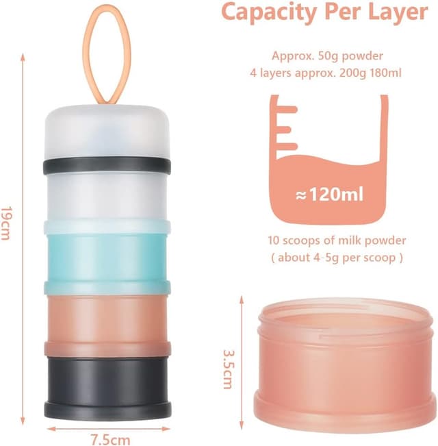 Detalle 2 de Vicloon dosatore per latte in polvere impilabile con 4 scomparti (2 pezzi) per viaggi e snack