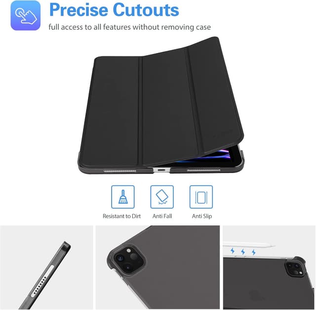 Detalle de ProCase Hülle für iPad Pro 11 Zoll (2022/2021/2020) Dreifach-Falt-Schutzhülle mit Ständer und Smart-Case-Funktion – Schwarz