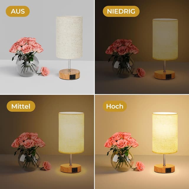 Detalle de Suright Touch-dimmbare LED-Nachttischlampe im 2er-Set mit USB-A & USB-C