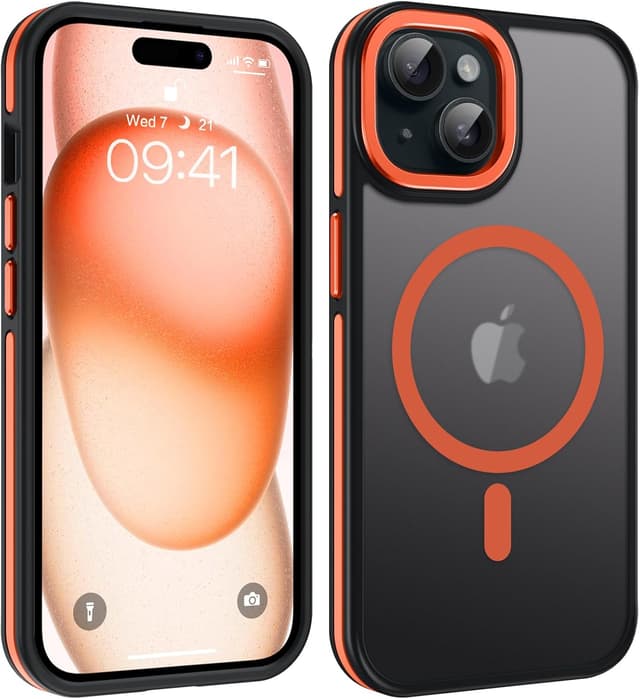 Detalle de Telaso Magnetische Hülle für iPhone 15 Plus (6,7") mit MagSafe-Kompatibilität – orange