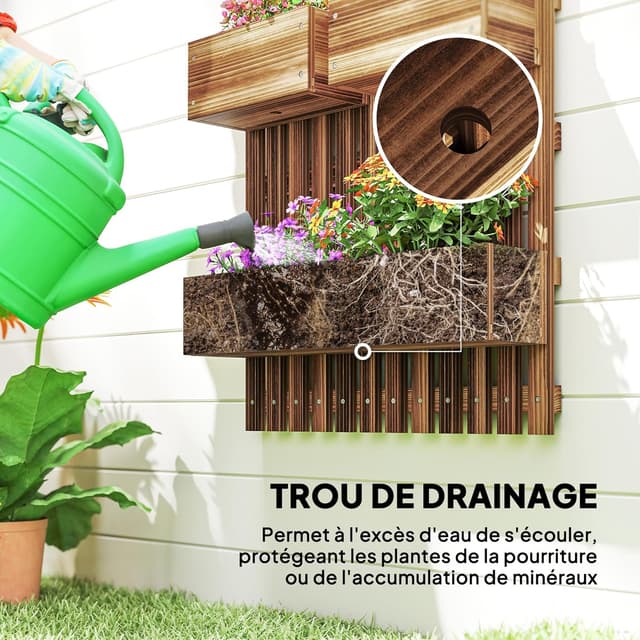 Thumbnail 5 de Outsunny Jardinière Murale 3 bacs Bois Carbonisé
