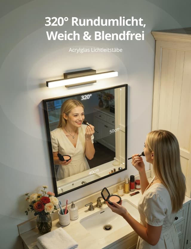Detalle de Yafido LED-Spiegelleuchte fürs Badezimmer (40 cm, 9 W, 4000 K) – IP44 Naturweiß